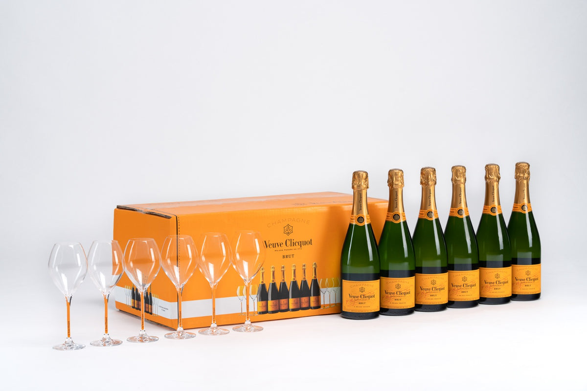 VEUVE CLICQUOT YELLOW LABEL BRUT Package for 6 bottles and 6 wine gl Vintage Library