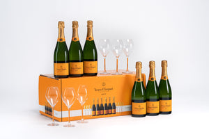 VEUVE CLICQUOT YELLOW LABEL BRUT Package - for 6 bottles and 6 wine glass